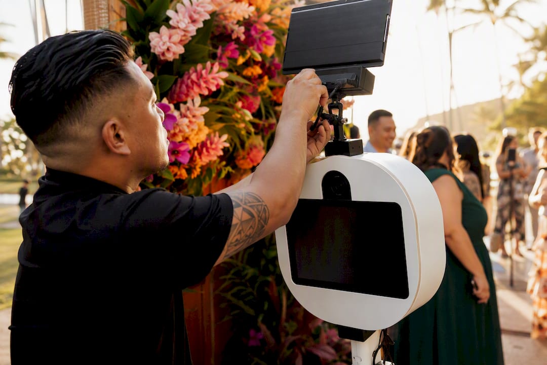 Open-air photobooth and AI equipment at event