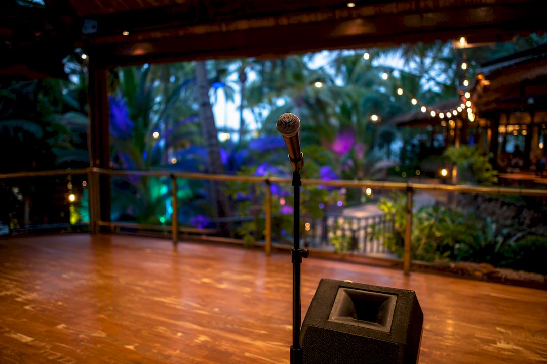 Karaoke microphone on stand at event venue