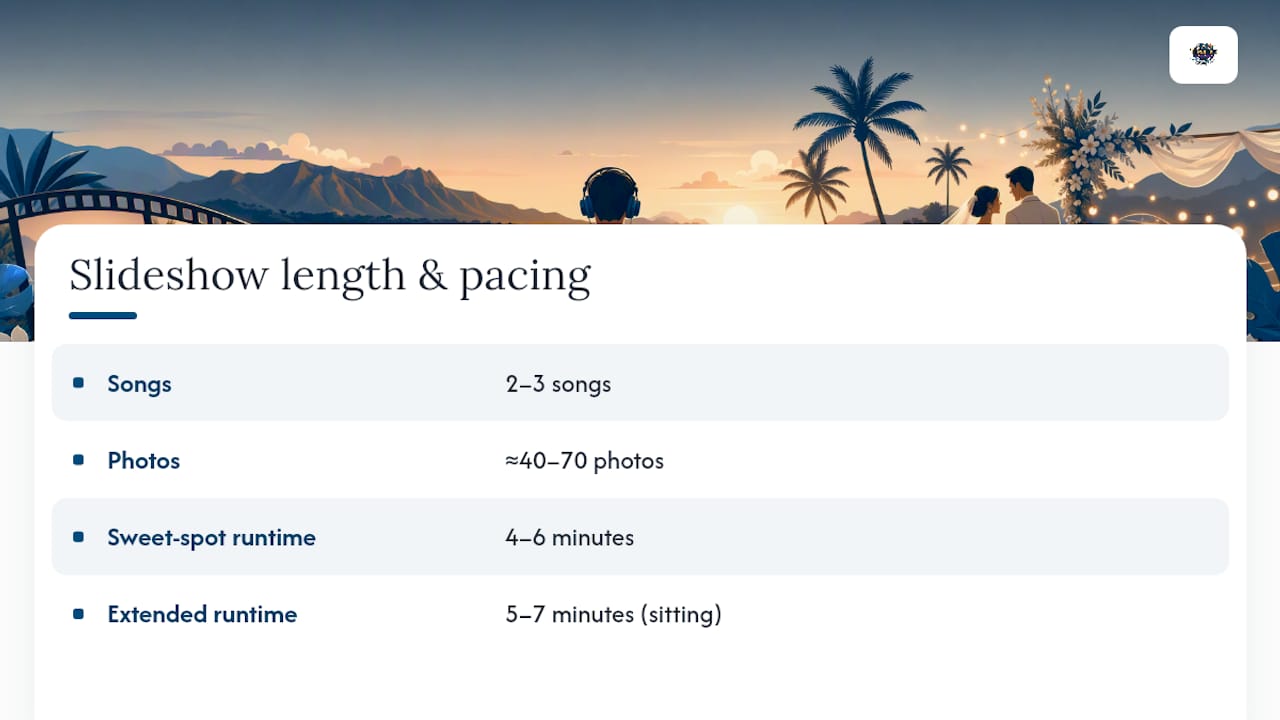 Wedding slideshow song and timing guide