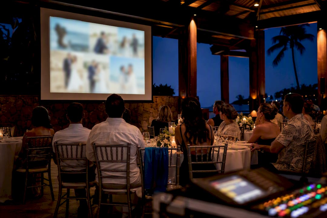 Wedding slideshow playing during reception