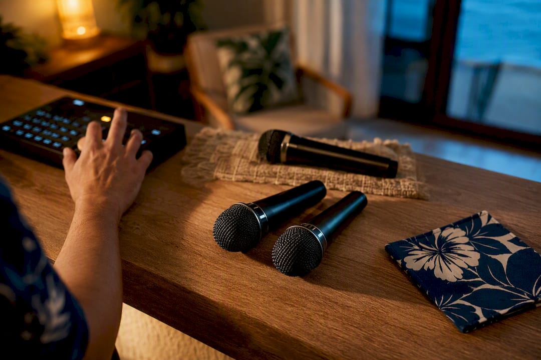 Two karaoke microphones with spare ready