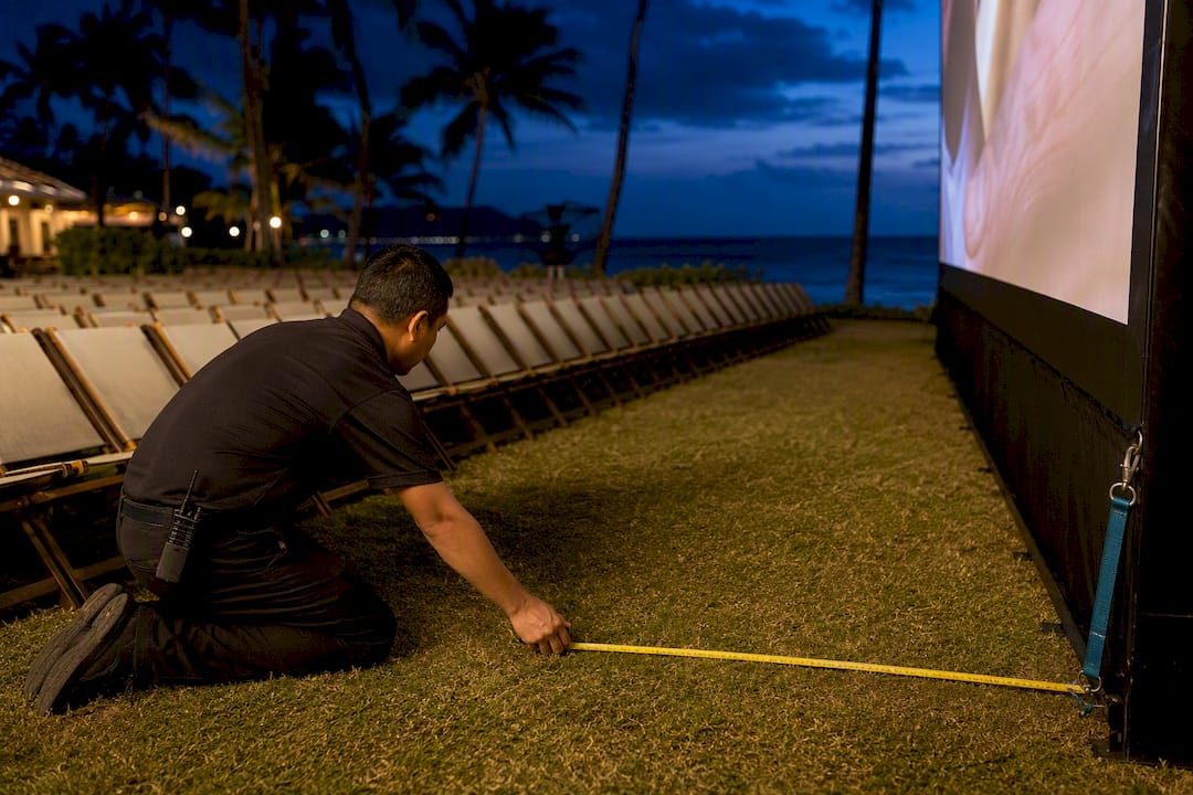 Outdoor movie seating measured from screen