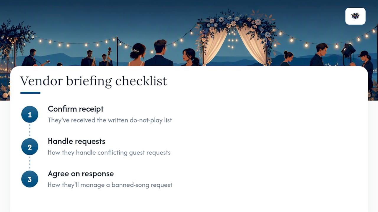 Three-step wedding entertainment briefing checklist