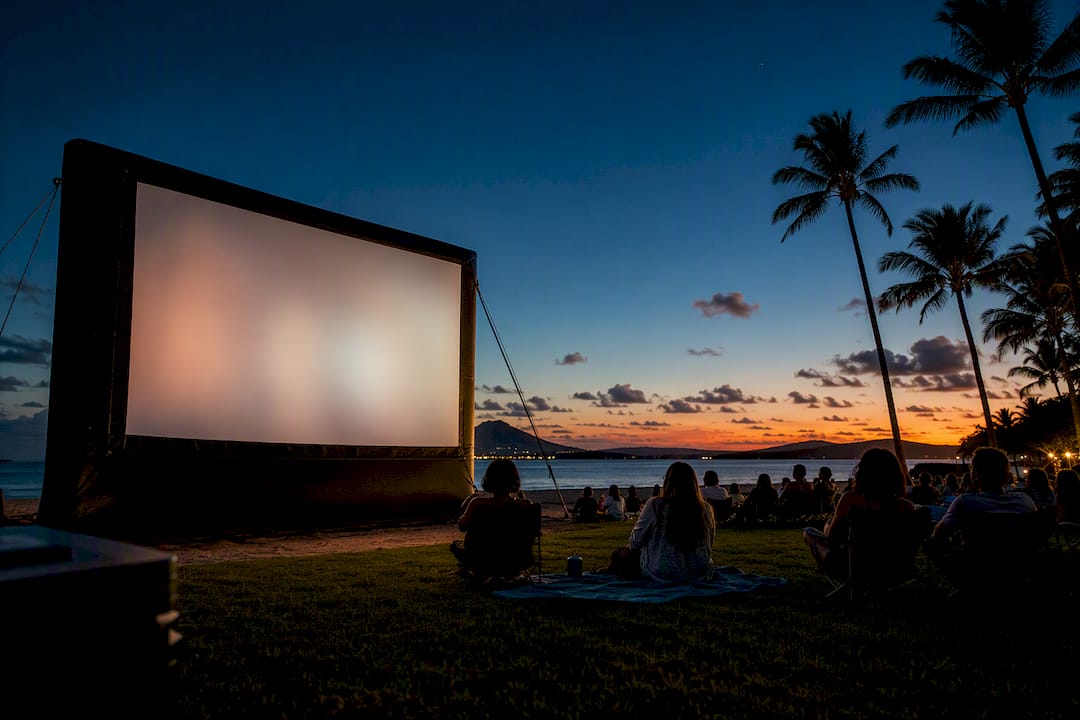 Outdoor movie screening at Oahu twilight