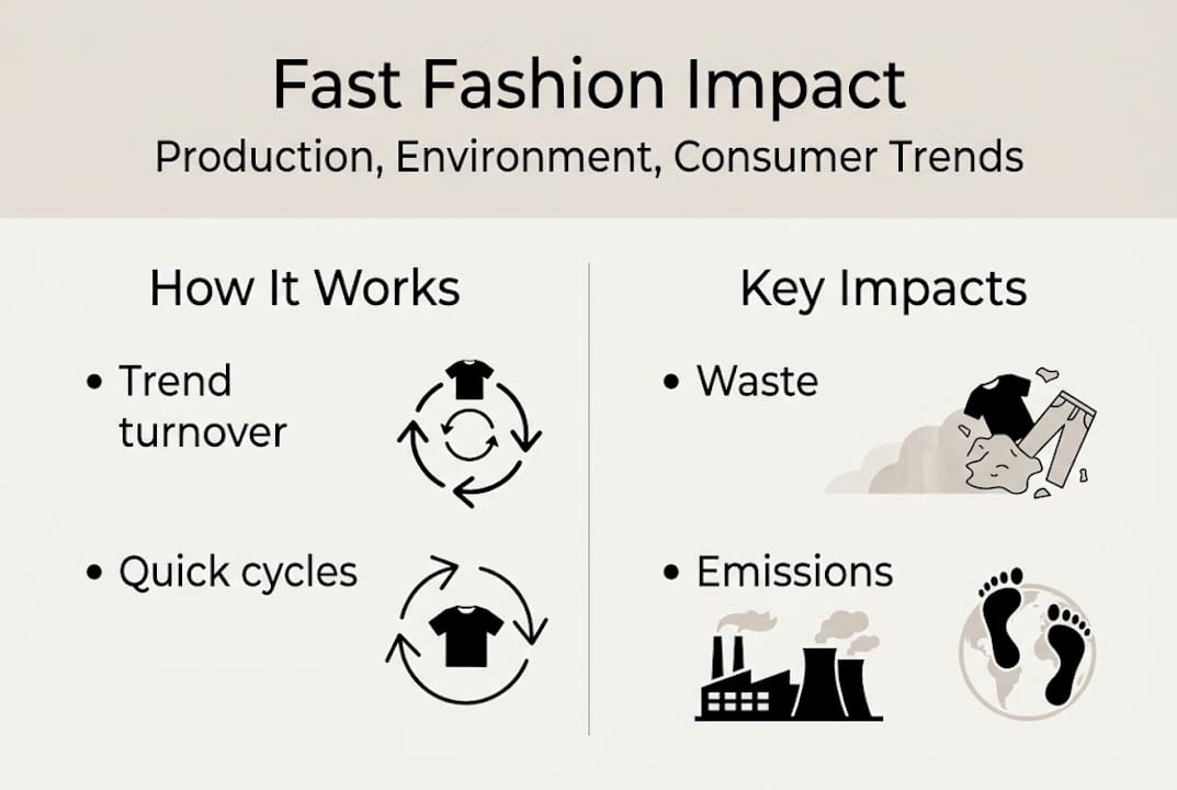 Infographic visualizing fast fashion impact overview