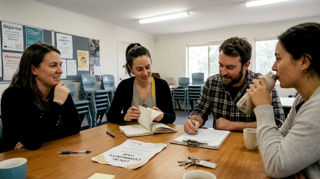 Event organizers planning together at table