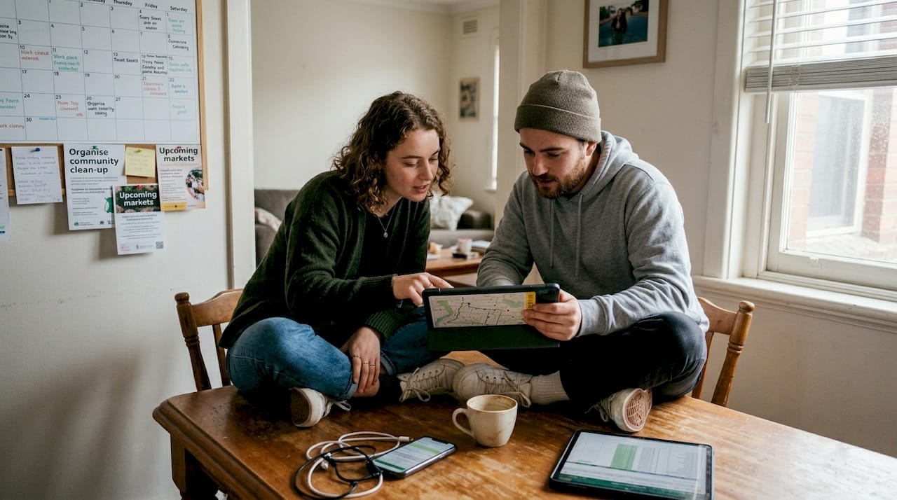 Friends coordinating event using a tablet app