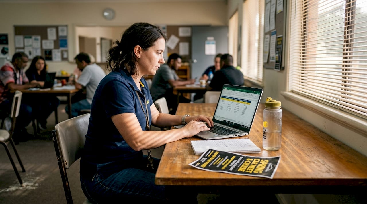 Woman updating automotive event calendar table