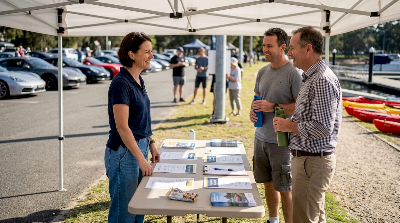 Car and water sports event networking outdoors