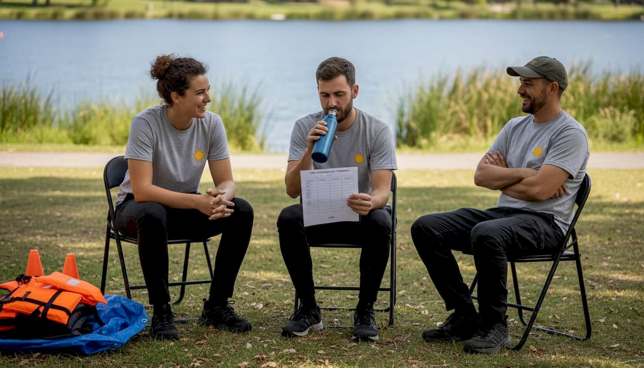 Volunteers reviewing plan for outdoor event