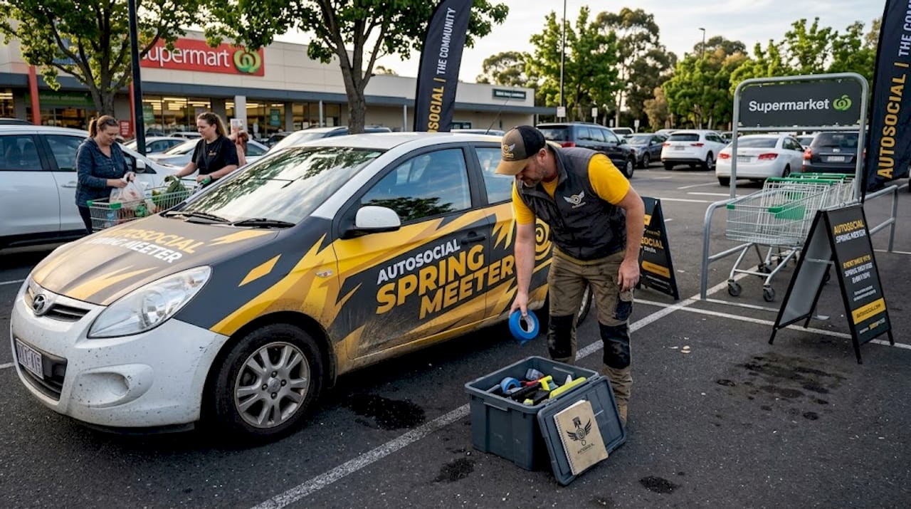 Organizer applies event wrap in parking lot
