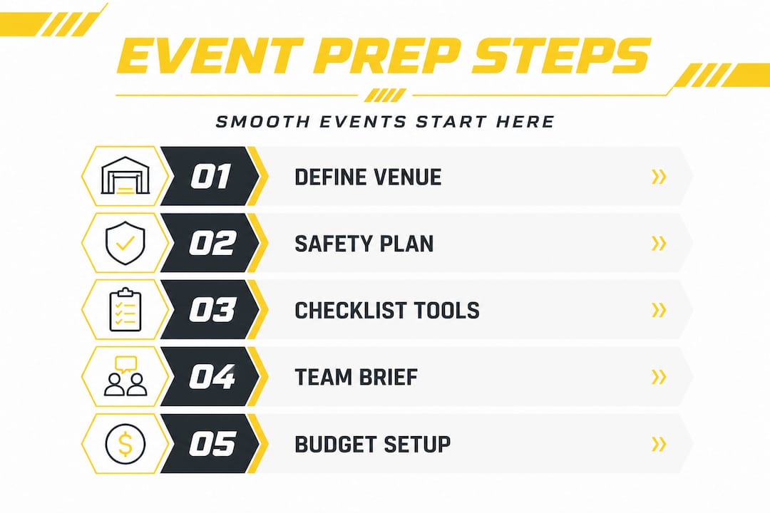 Infographic with five automotive event prep steps