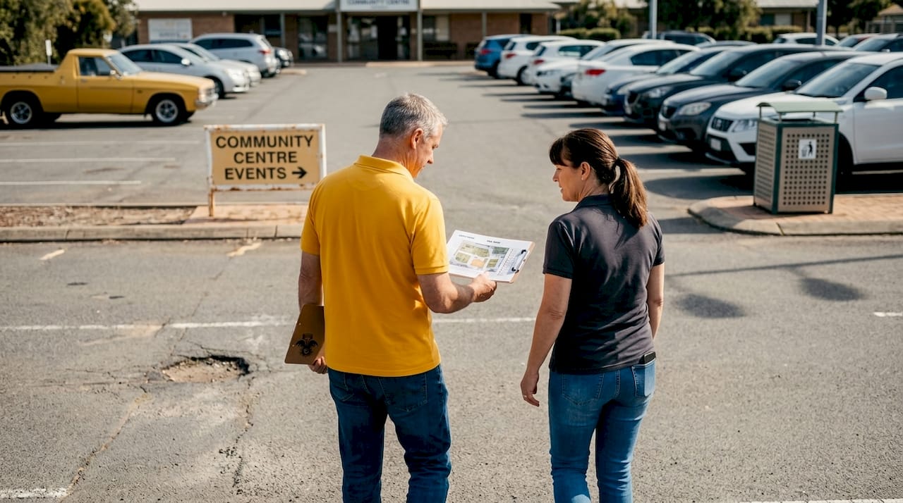 Organizers reviewing event venue parking lot