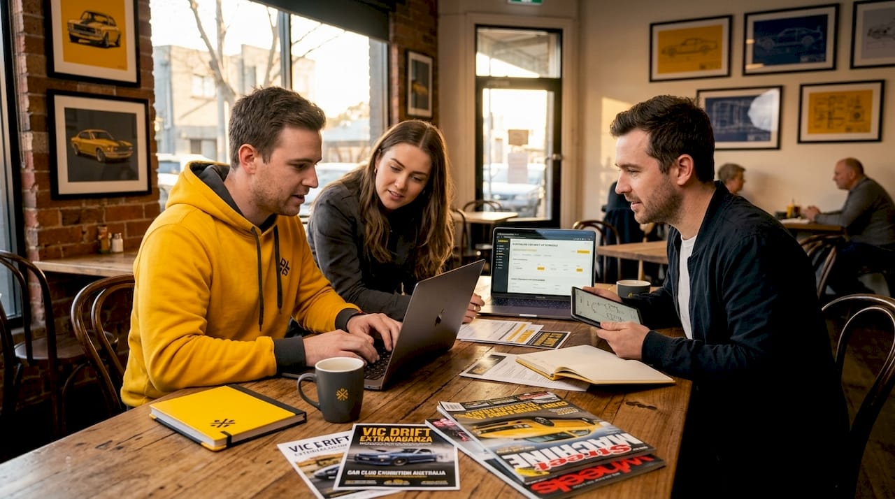 Friends organizing car meetup with devices