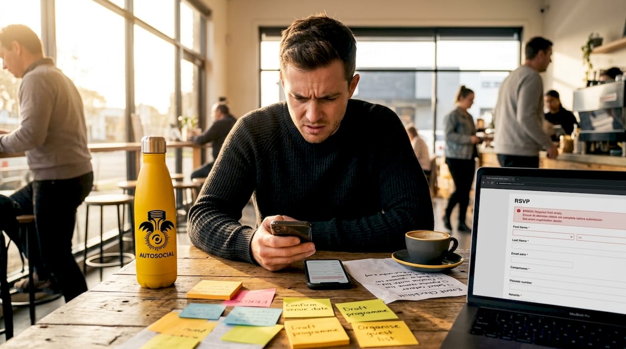 Man facing event platform sign-up difficulties