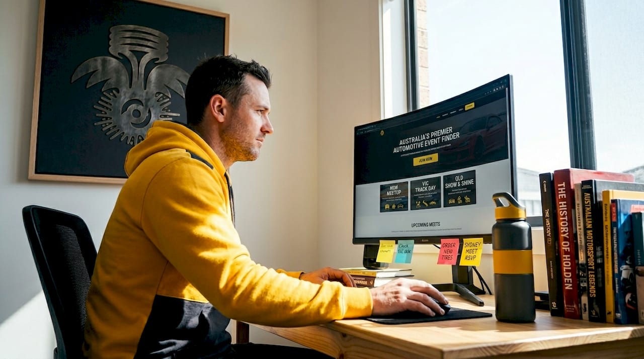 Man browsing event discovery platform at desk