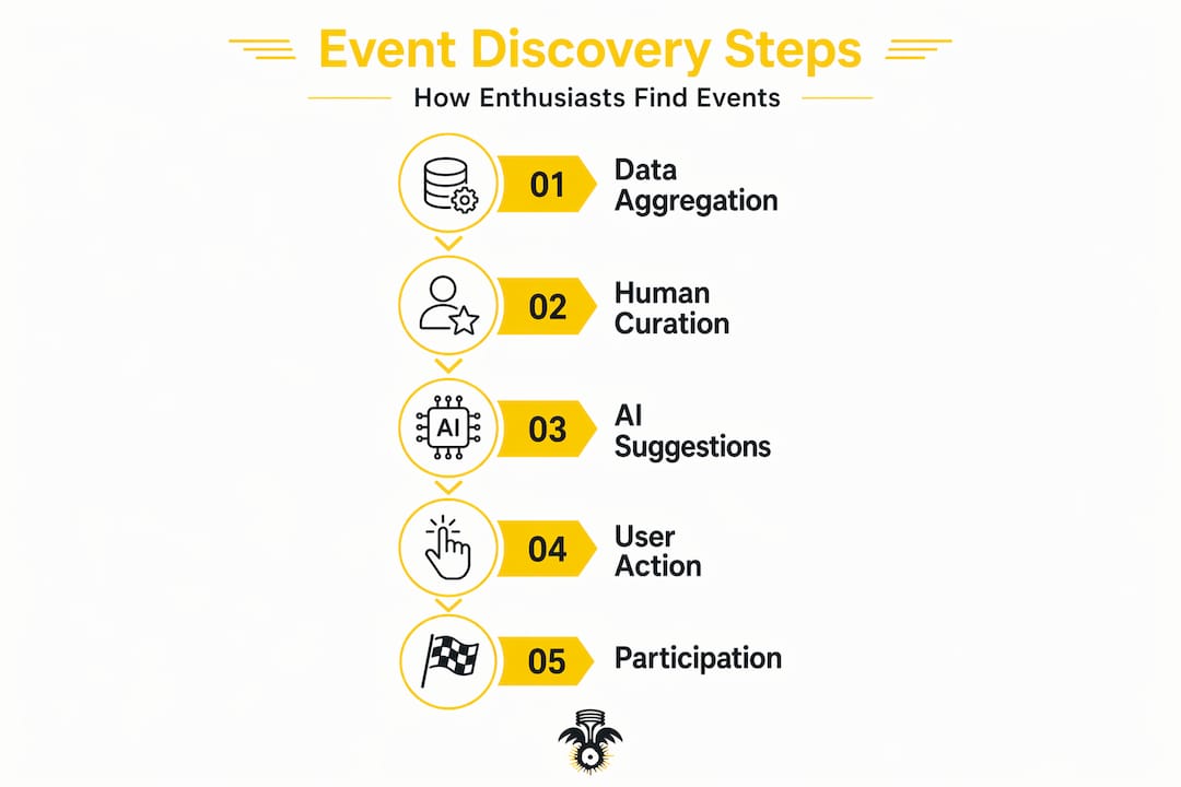 Infographic showing steps of local event discovery
