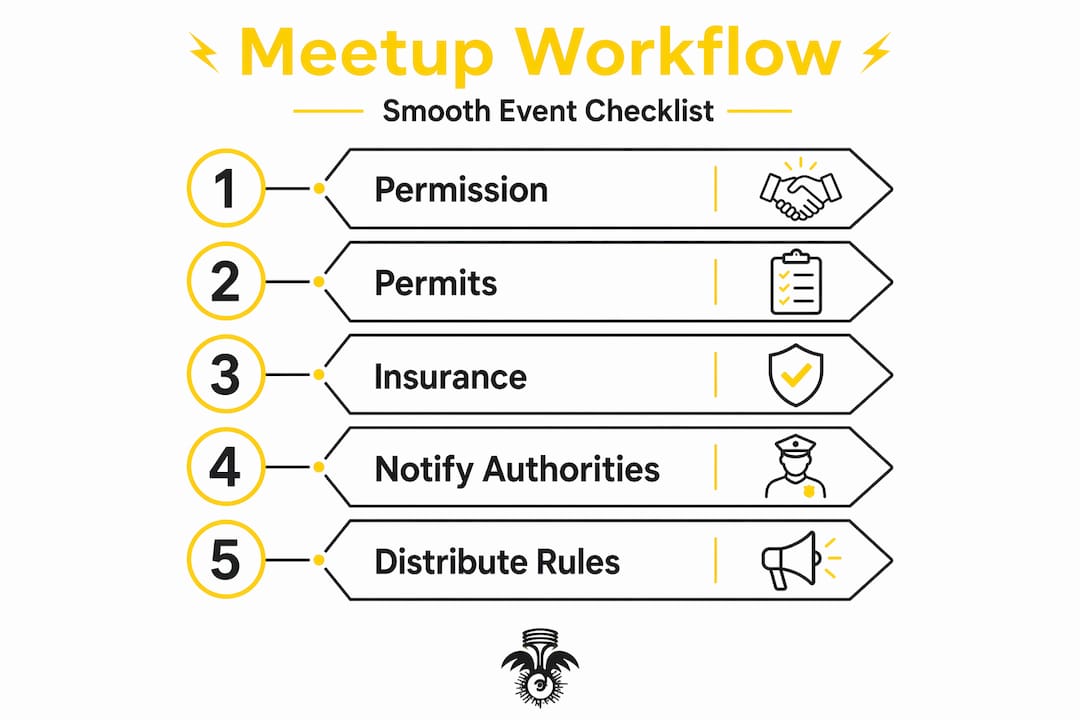Infographic showing car meetup preparation steps