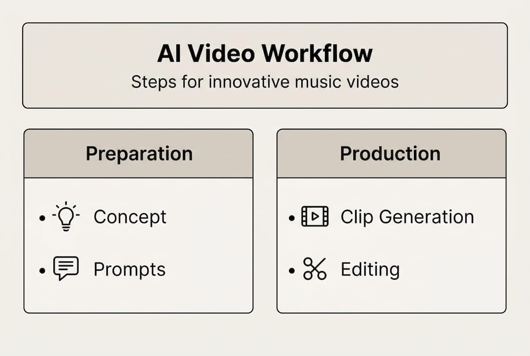 Infographic with steps for AI video workflow