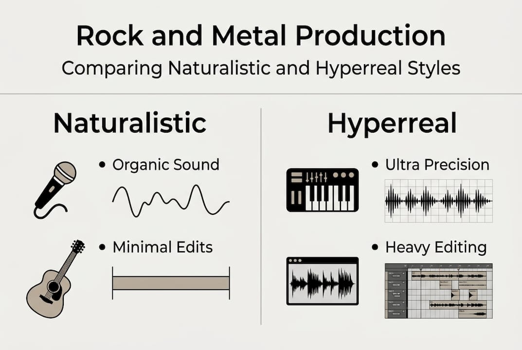 Infographic comparing rock and metal production styles
