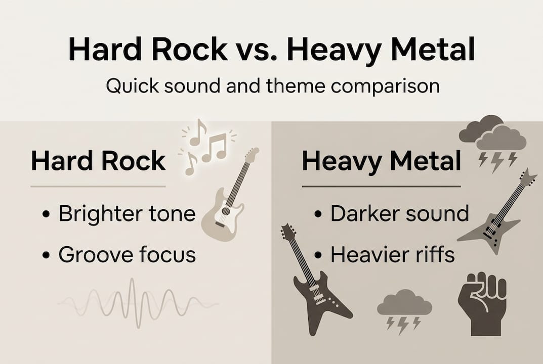 Infographic comparing hard rock and heavy metal traits