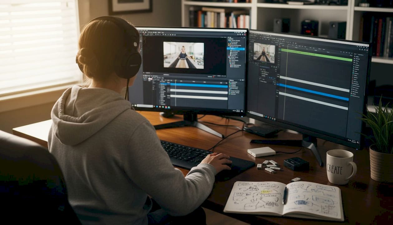 Video editor working on music video timeline