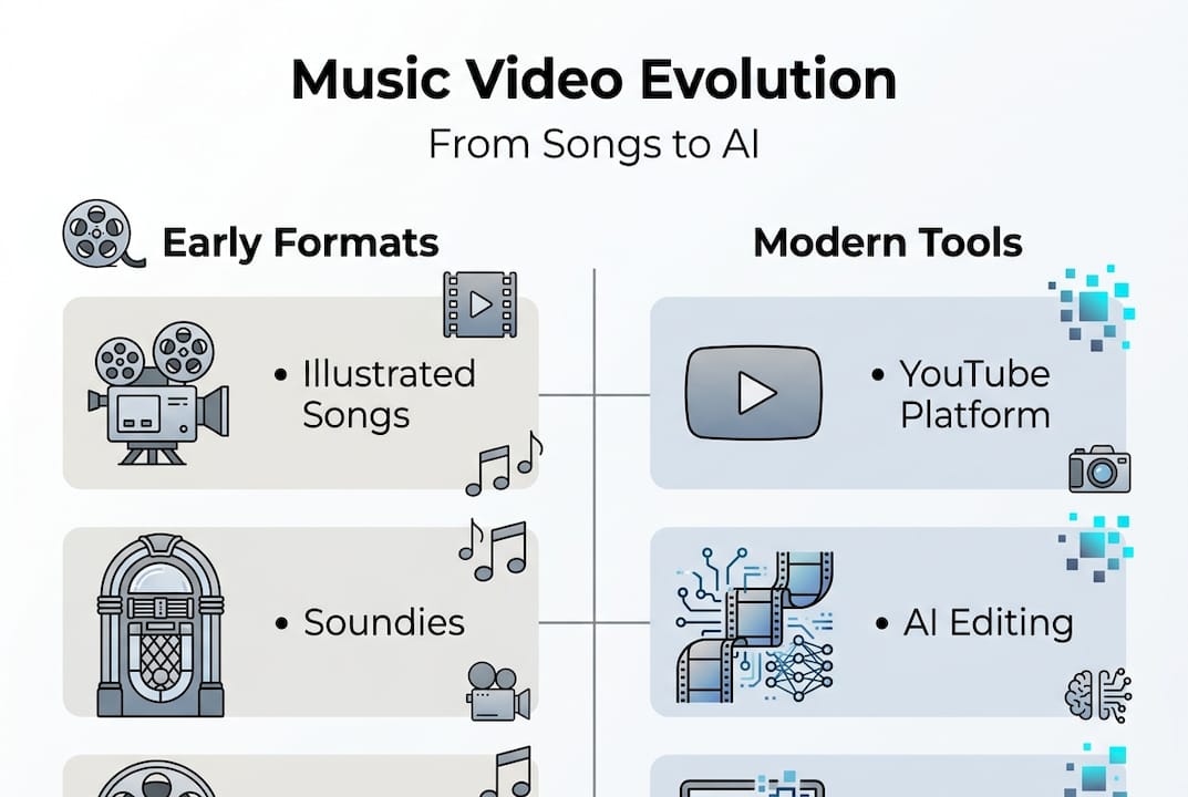 Infographic showing music video evolution timeline