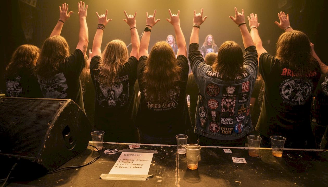 Rock fans closely watching a live band