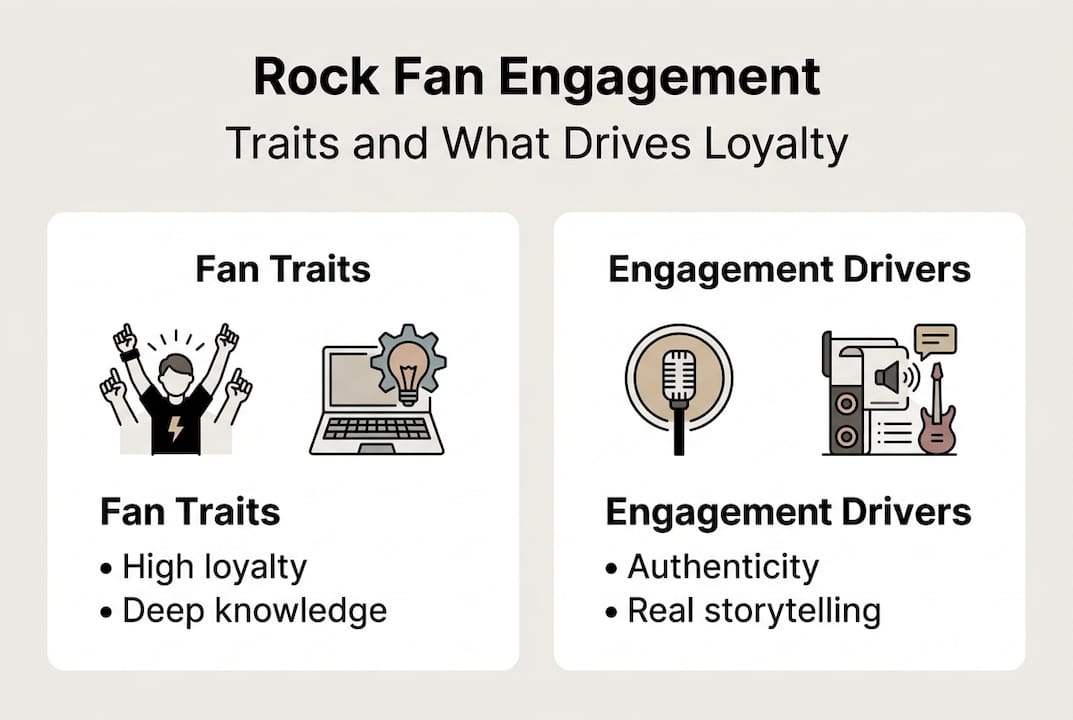 Infographic with rock fan traits and engagement drivers