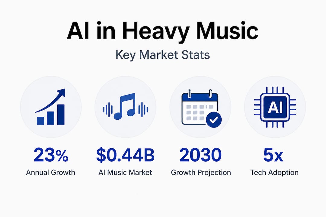 Infographic with AI growth market stats in music