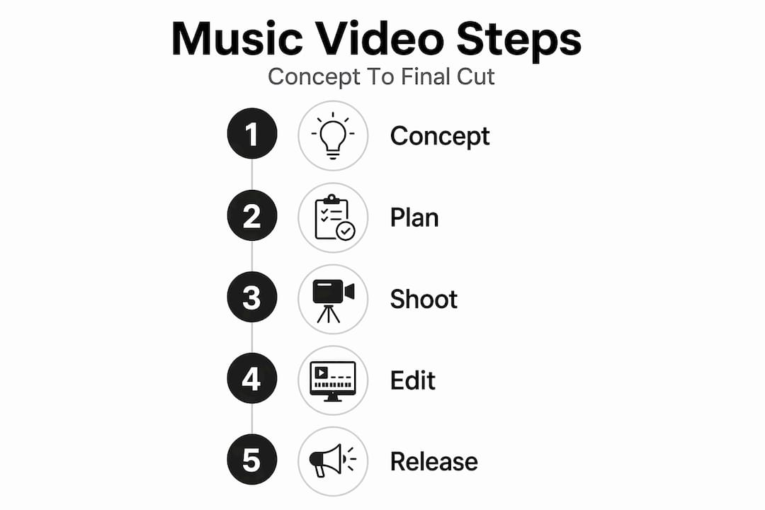 Infographic showing music video creation workflow