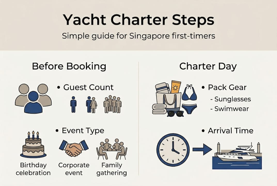 Infographic showing Singapore yacht charter steps