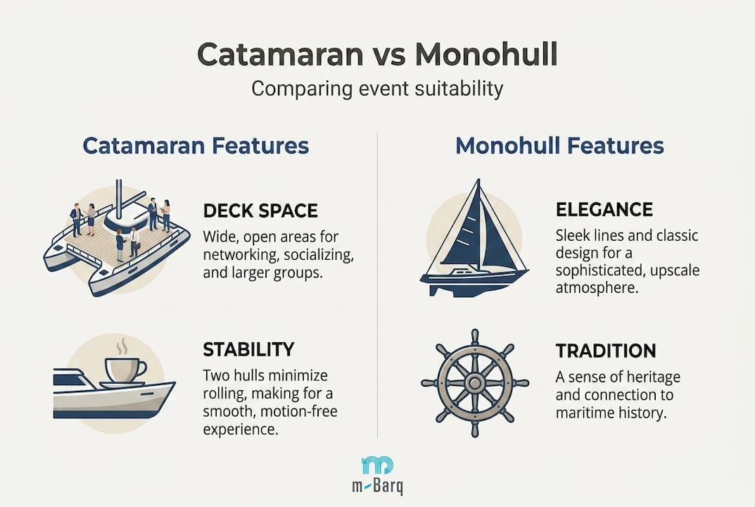 Infographic comparing catamaran and monohull features