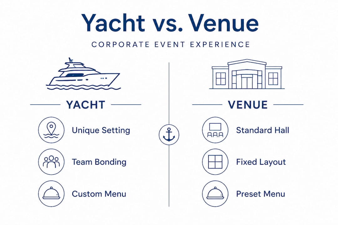 Infographic comparing yacht and venue event experiences