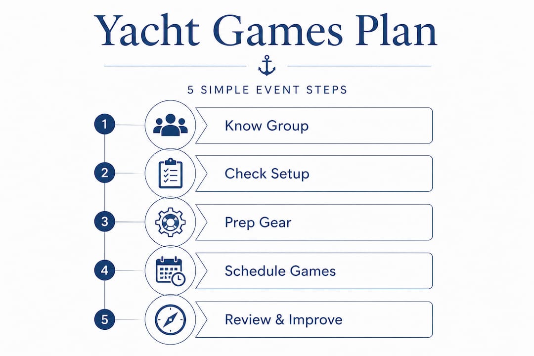 Infographic yacht games planning step-by-step flow