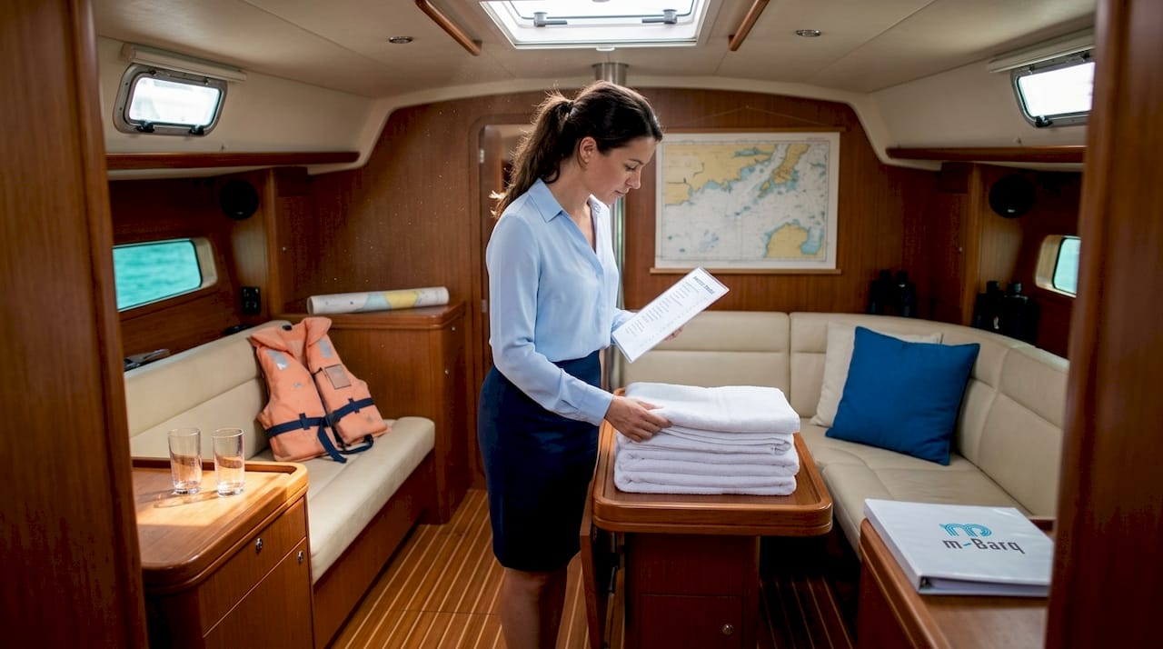 Coordinator checking yacht amenities onboard