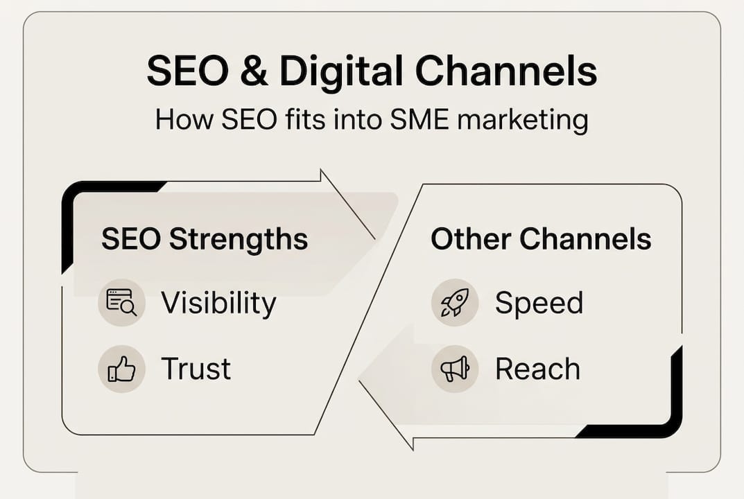 Infographic linking SEO with digital channels