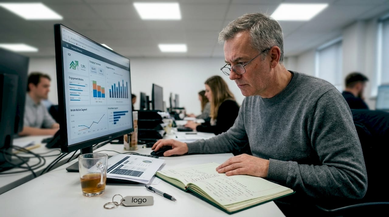 Business owner analyzing campaign results