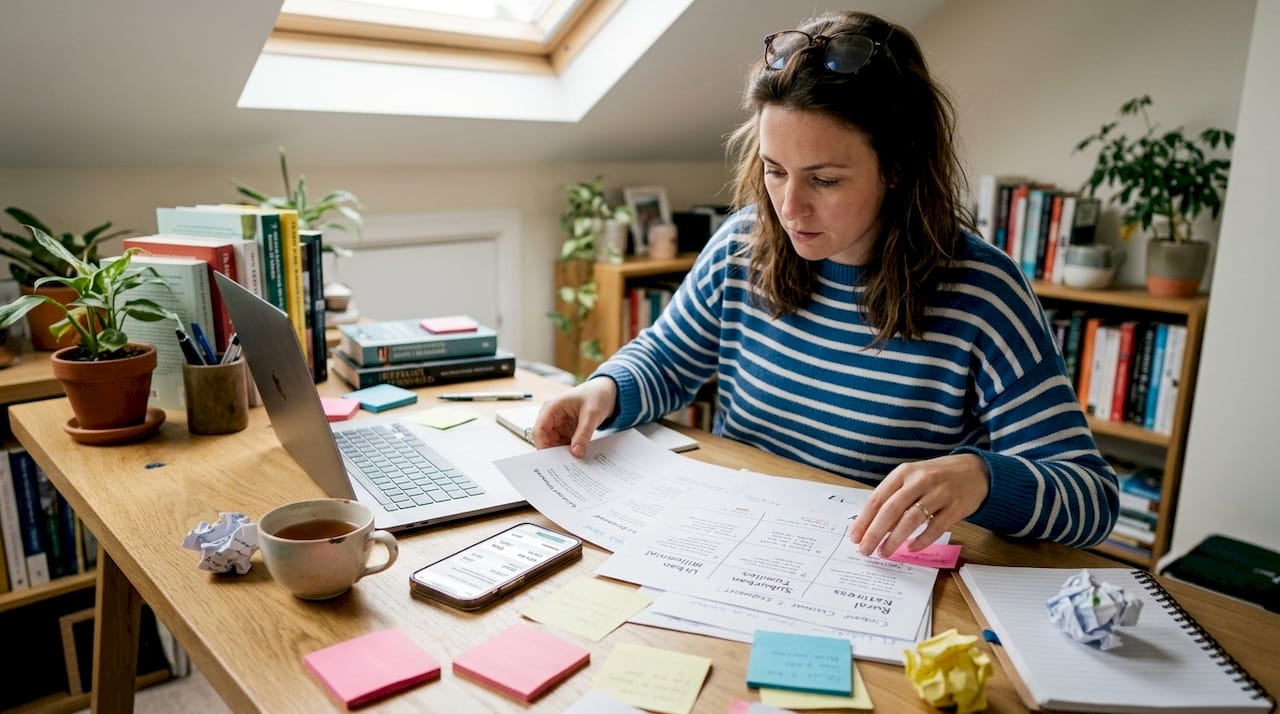 Marketing manager sorting customer segment sheets