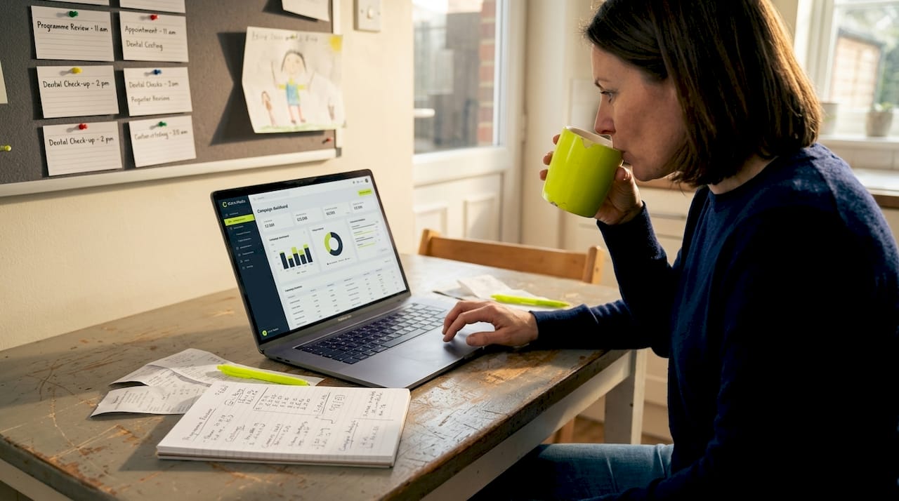 Small business owner reviewing campaign results