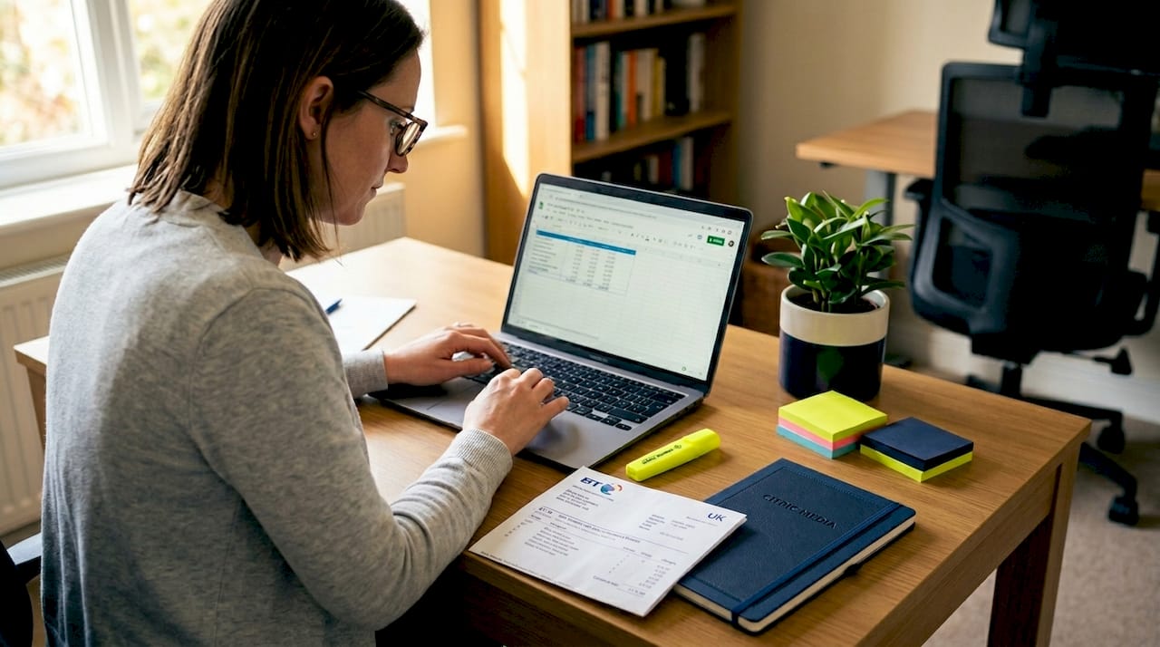 Woman calculating PPC budget at kitchen table