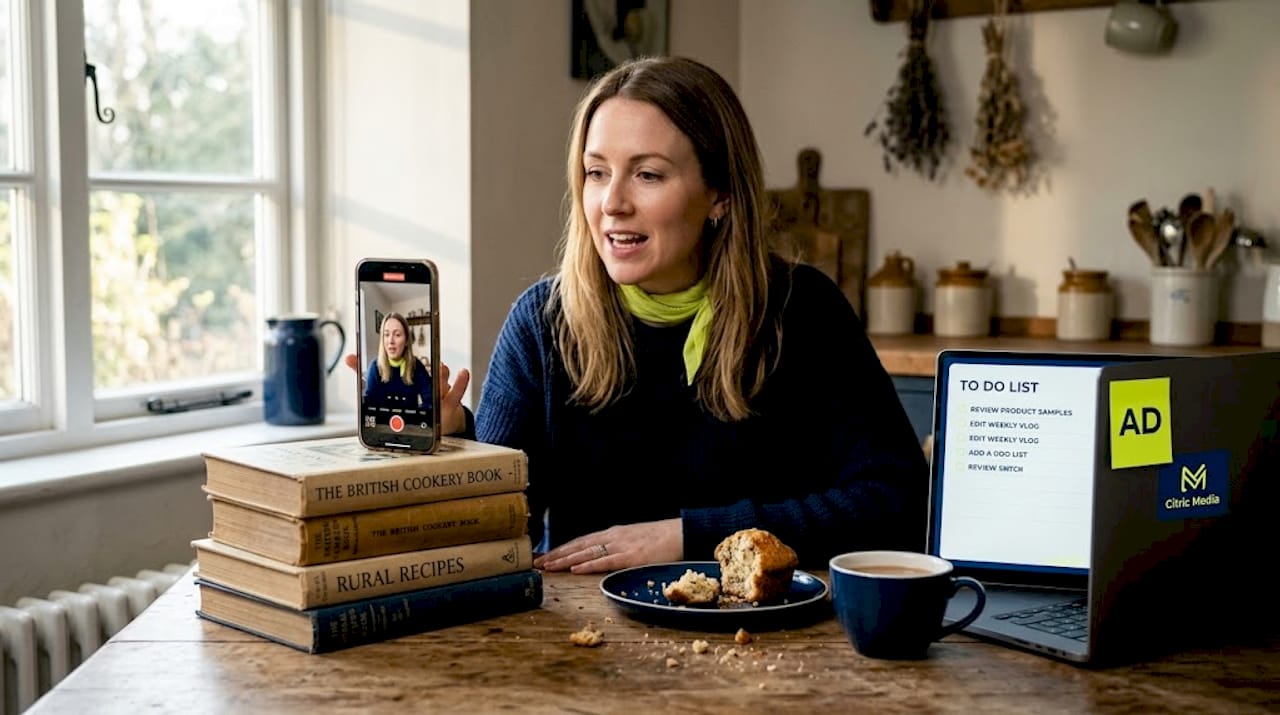 Influencer recording product review with ad disclosure