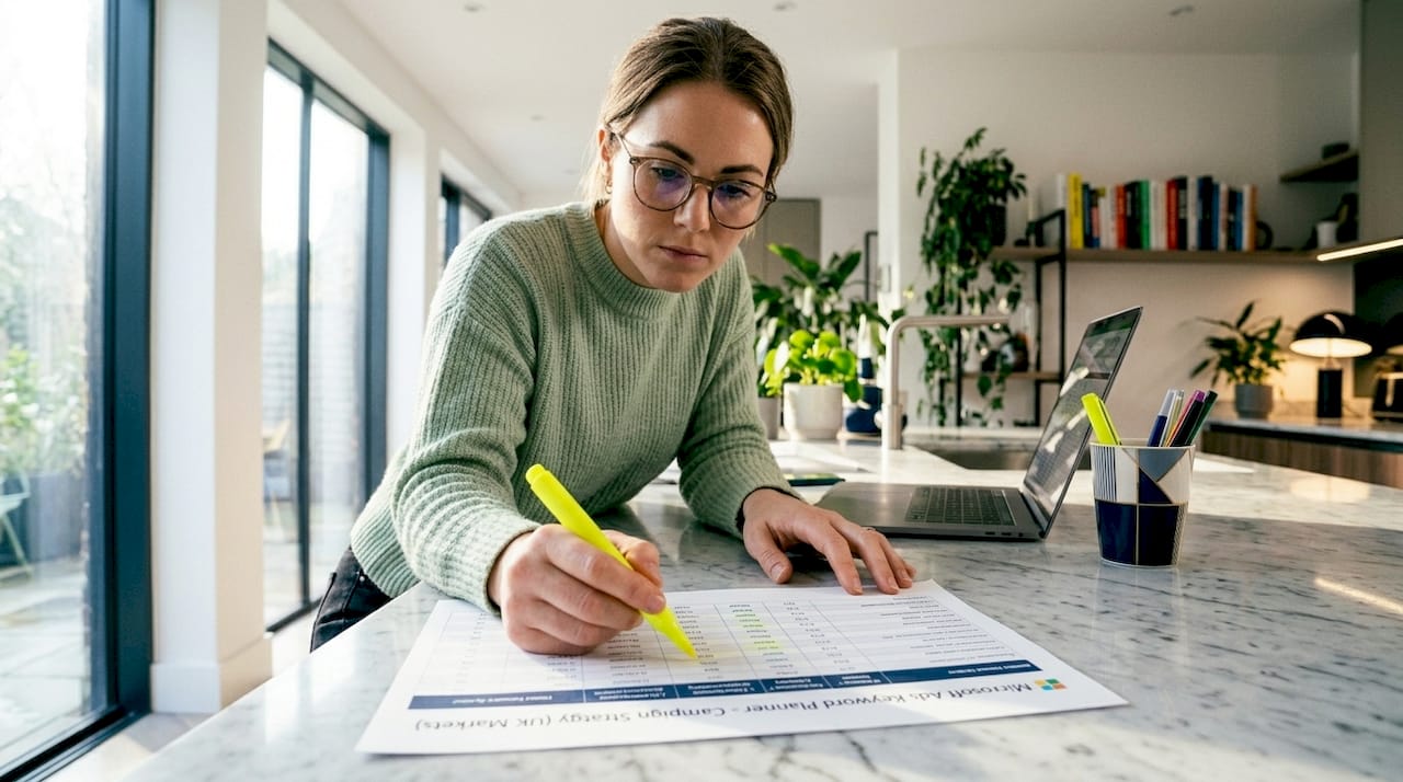 Marketer conducting keyword research for Microsoft Ads