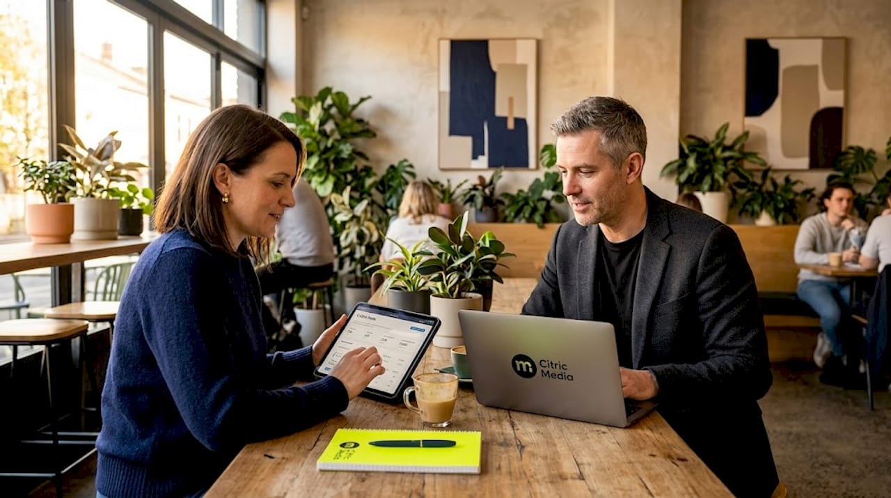 Colleagues reviewing campaign results together