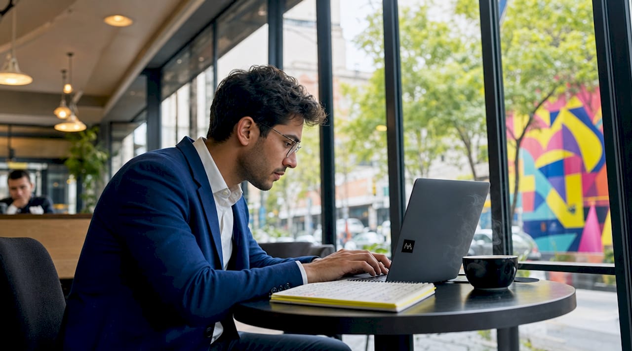 Marketer reviewing lead capture data on laptop