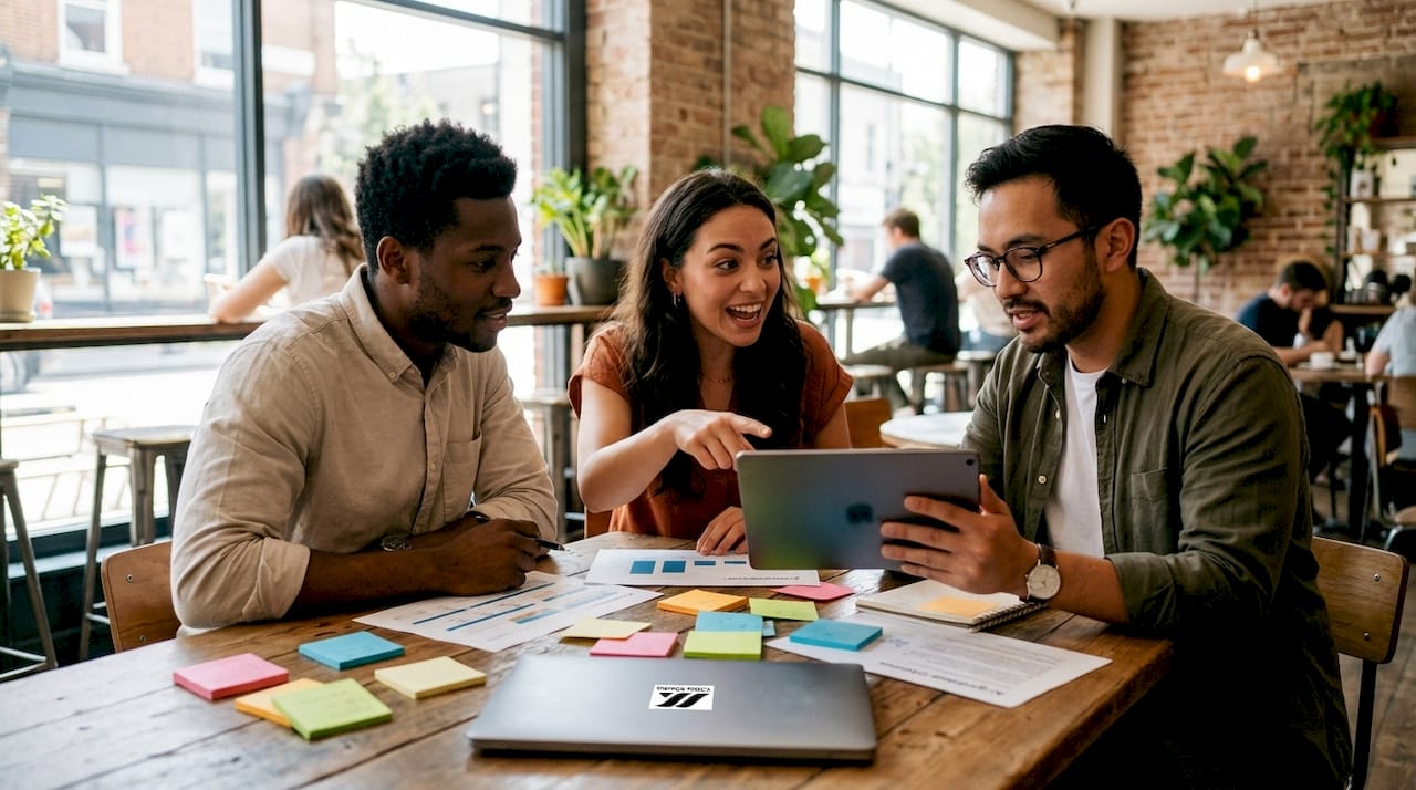 Marketing team discussing AI SEO strategy