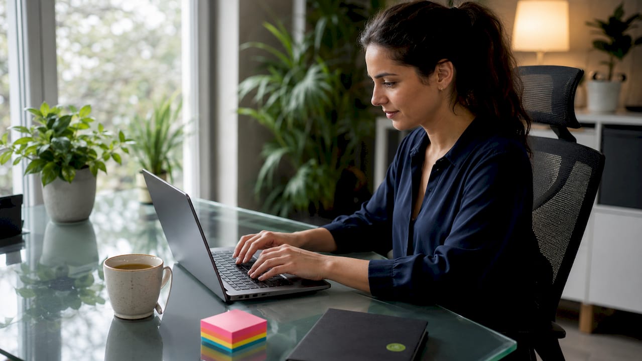 Hands typing Facebook ad campaign settings on laptop