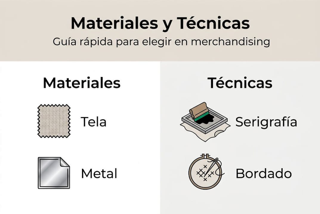 Guía visual sobre materiales y métodos de impresión para productos promocionales