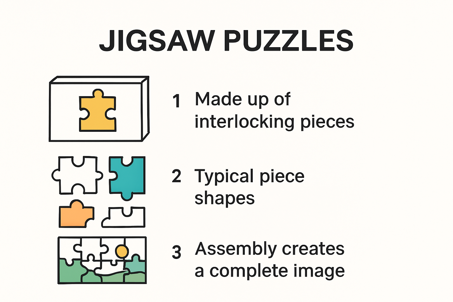 Infographic explaining jigsaw puzzle basics and parts