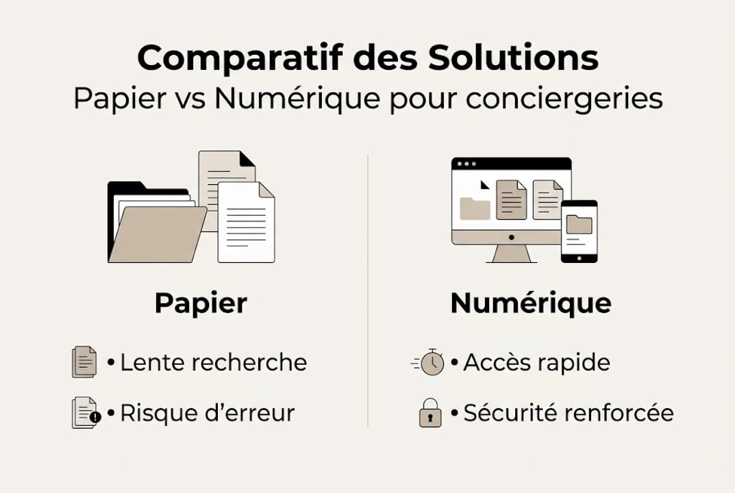 Infographie : le match entre la gestion papier et la gestion numérique en conciergerie